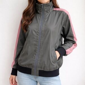 J Jill Bomber Jacket Colorblock Lightweight Athleisure Green Pink Size Large